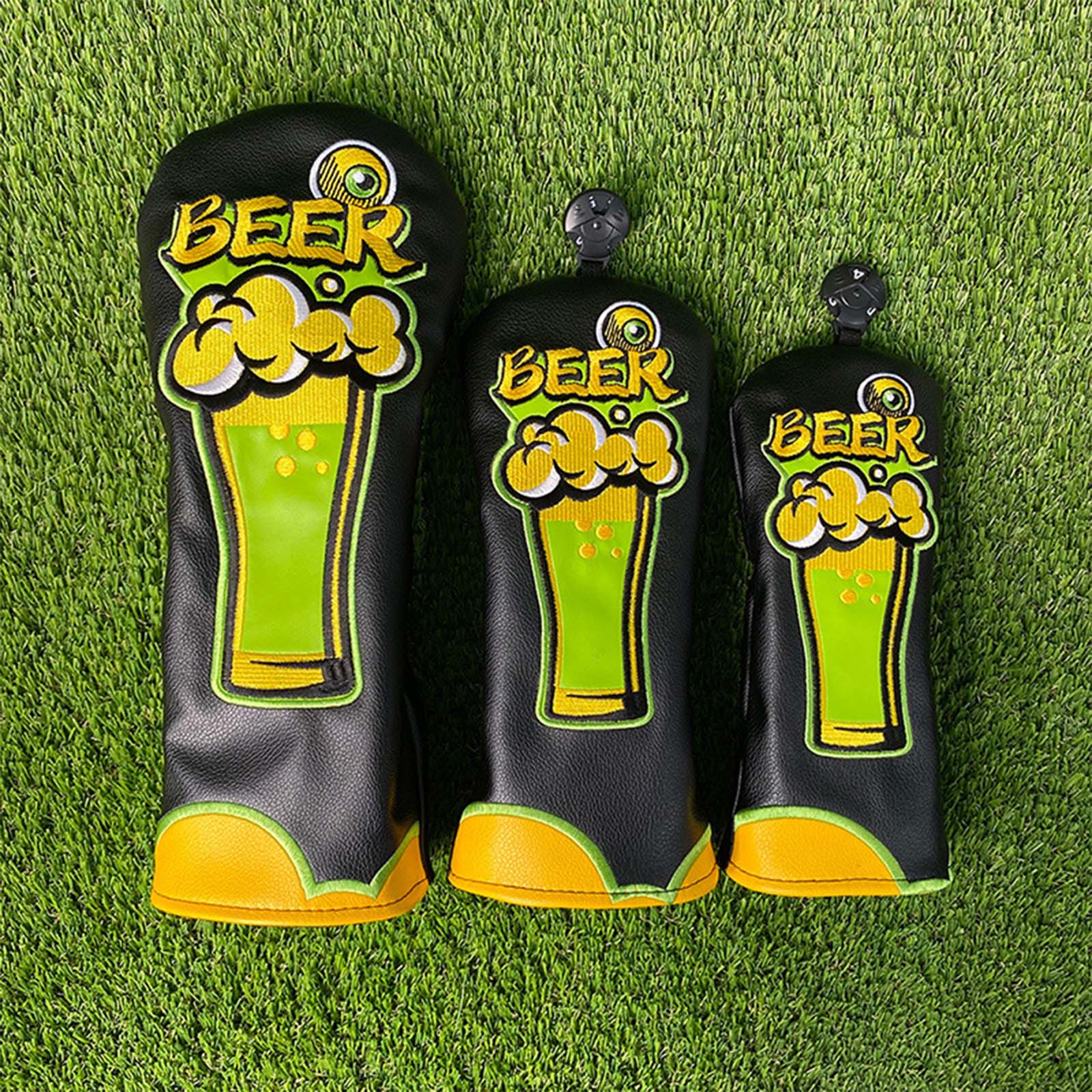 Beer & Wine Grab - ปลอกหุ้มหัวไม้กอล์ฟหนัง PU ลายปักเบียร์ ปลอกหุ้มหัวไม้กอล์ฟแบบ Color Block