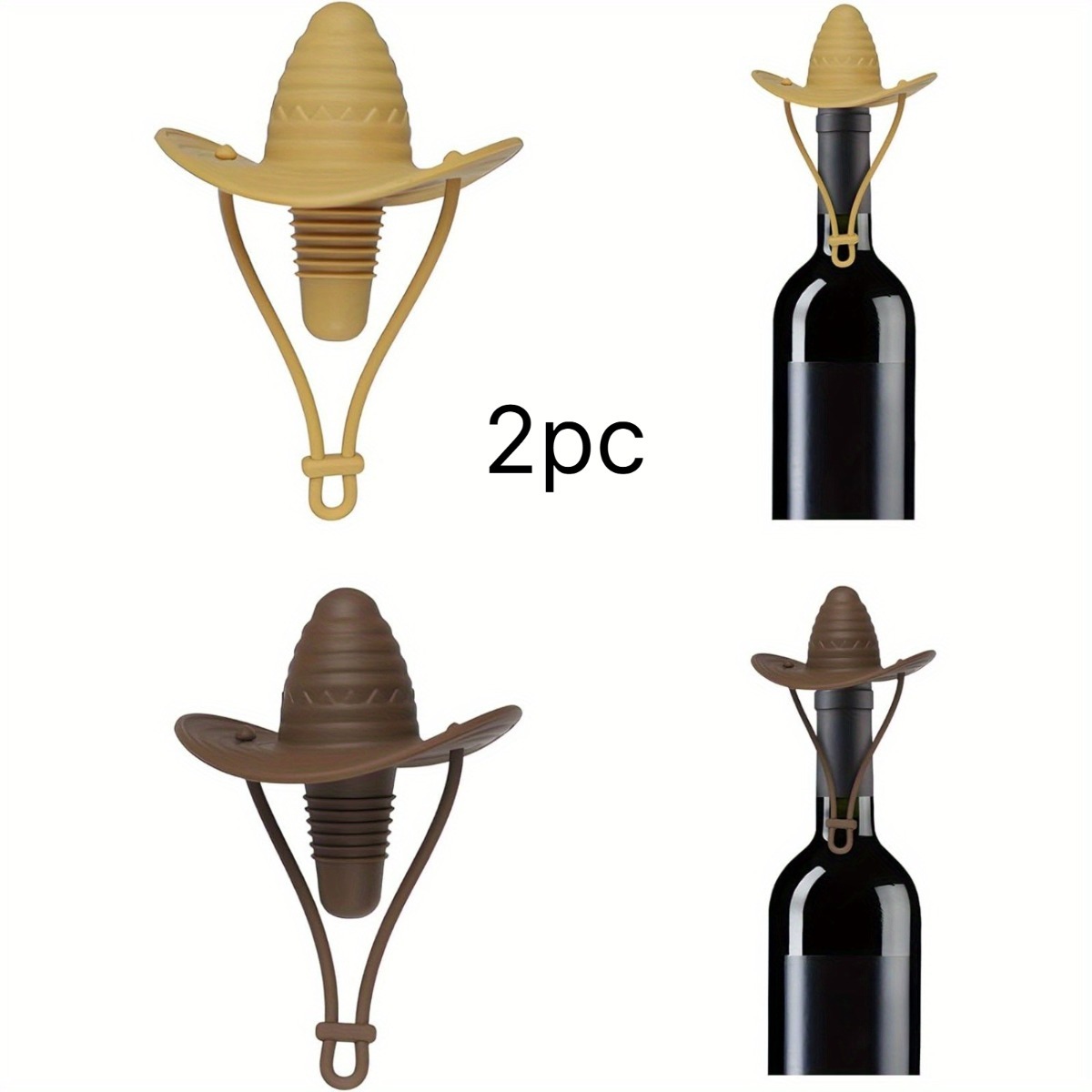 Wine Beer Hat - จุกปิดขวดไวน์รูปหมวกคาวบอย, จุกปิดขวดเครื่องดื่มเบียร์แชมเปญไวน์แบบใช้ซ้ำได้, จุกปิดขวดไวน์น่ารักสำหรับเทศกาล