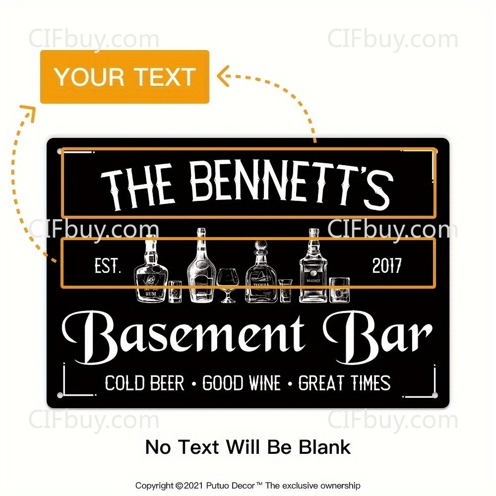 Wine In Beer Name - ป้ายโลหะตกแต่งผนังบาร์ใต้ดินพร้อมชื่อและปีที่กำหนดเอง 1 ชิ้น, งานศิลปะตกแต่งผนังสำหรับห้องเล่นเกมหรือห้องพักผ่อนของผู้ชาย, ใช้สำหรับตกแต่งเท่านั้น (12x8)