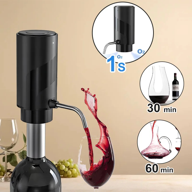 Wine Beer Liquor - เครื่องเติมอากาศไวน์อัจฉริยะแบบชาร์จไฟได้ พร้อมที่กดไวน์ไฟฟ้าแบบสัมผัสเดียว ชุดอุปกรณ์จ่ายเครื่องดื่มสำหรับบาร์และงานปาร์ตี้ อุปกรณ์เสริมสำหรับไวน์