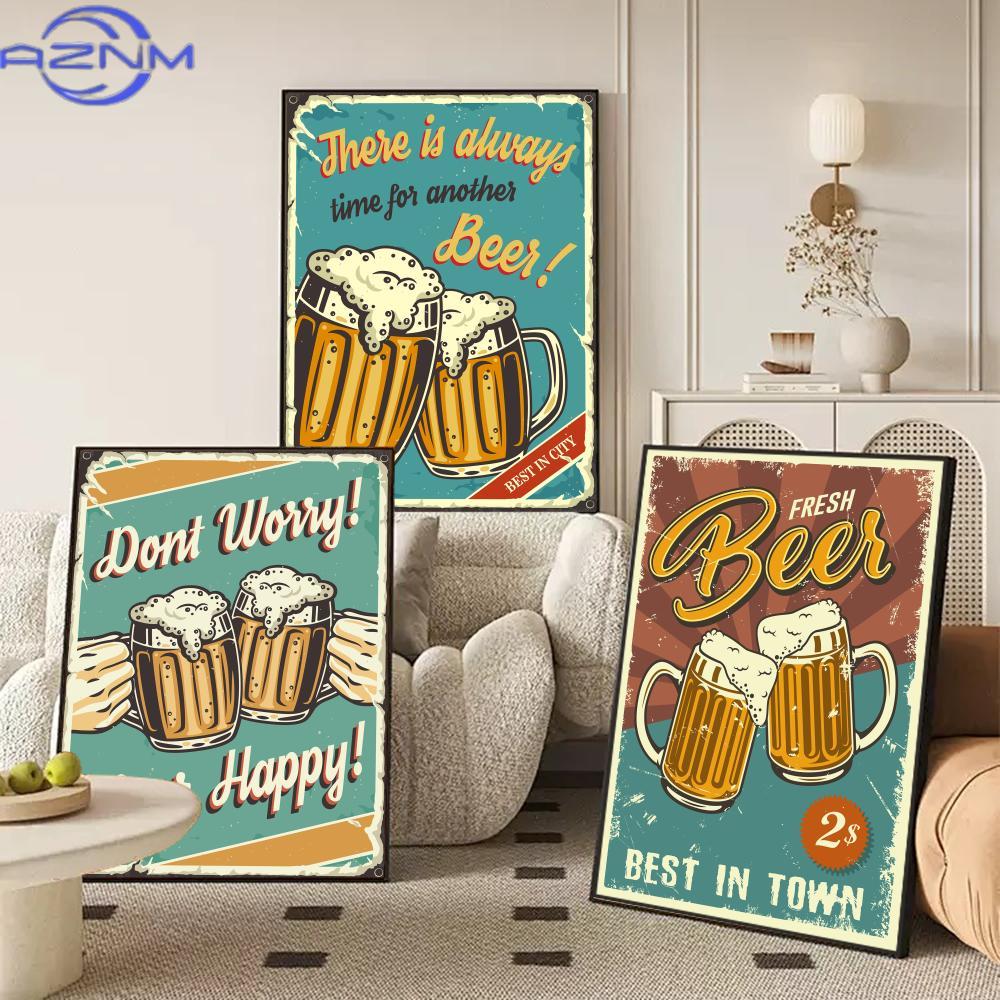 Wine Beer Combination - AZNM เบียร์ไวน์สไตล์ย้อนยุคภาพวาดการประดิษฐ์ตัวอักษรโปสเตอร์ผ้าใบศิลปะบนกำแพงภายในห้องโถงตกแต่งบ้านวันหยุดของขวัญ