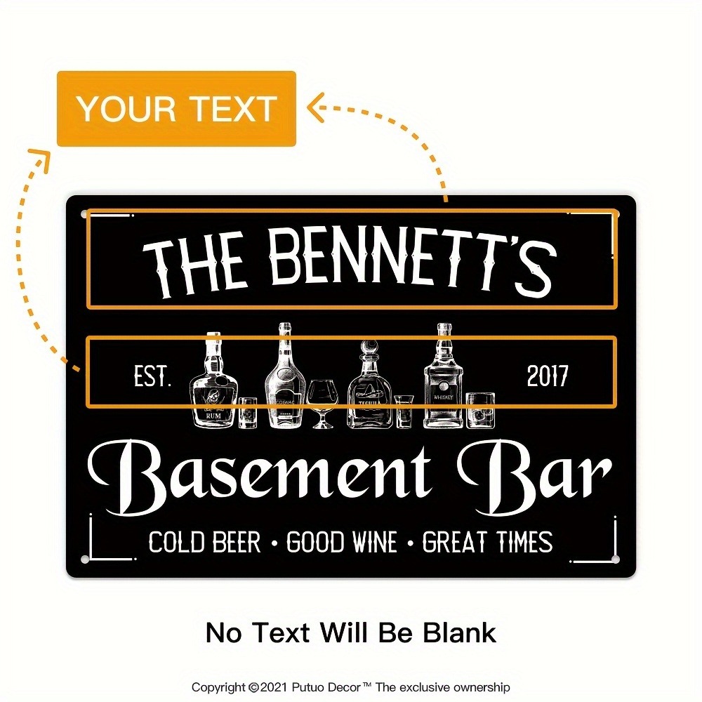 Wine In Beer Name - ป้ายโลหะตกแต่งผนังบาร์ใต้ดินแบบกำหนดเอง 1 ชิ้น พร้อมชื่อและปีที่กำหนดเอง สำหรับตกแต่งห้องเล่นเกมหรือห้องพักผ่อนส่วนตัว (ขนาด