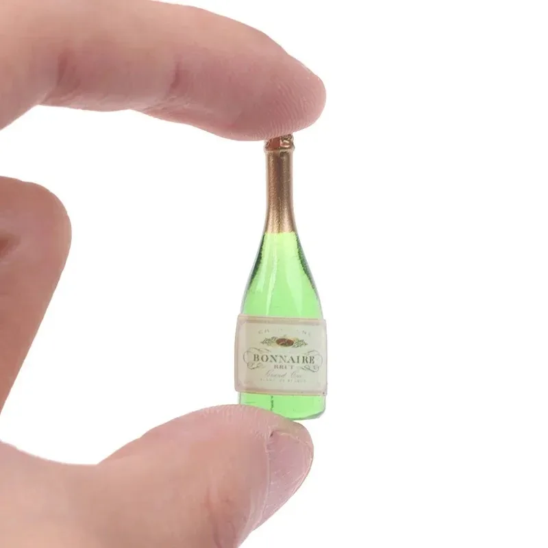 Wine Beer Liquor - ขวดแชมเปญแก้วใสขนาดเล็ก 2 ชิ้น สำหรับตกแต่งบ้านตุ๊กตา จำลองเครื่องดื่มแอลกอฮอล์ ไวน์