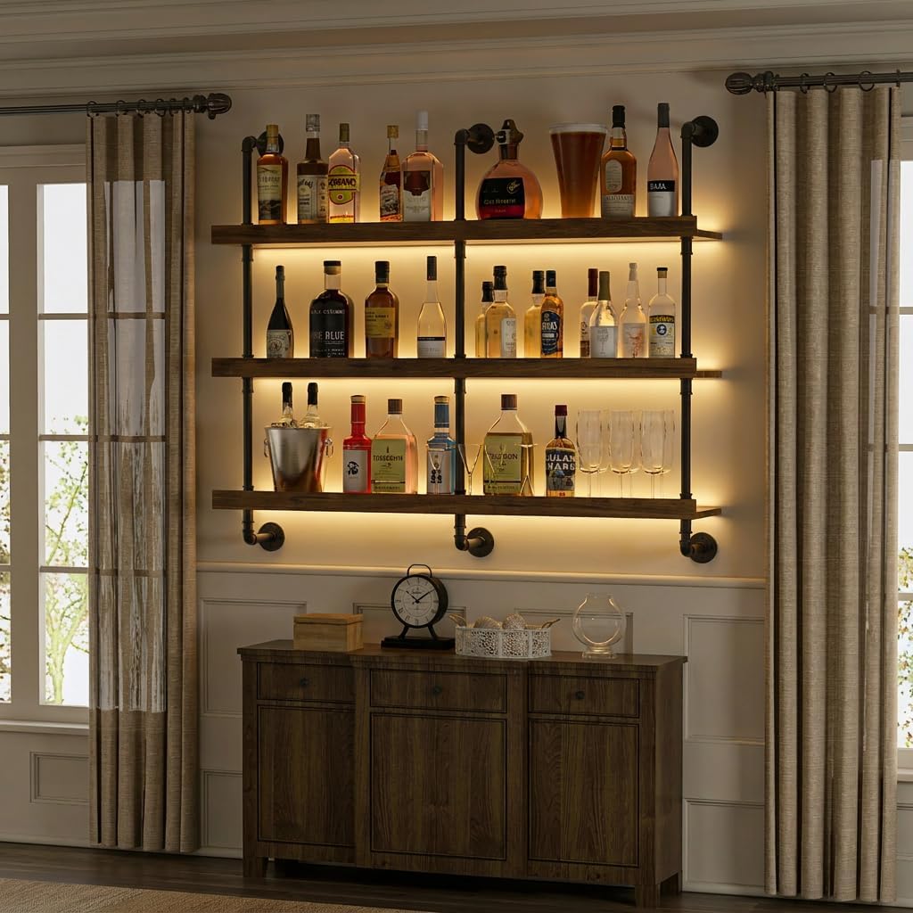 ชั้นวางไวน์ติดผนังพร้อมไฟ LED  - Wine Beer Liquor บทวิจารณ์และราคา