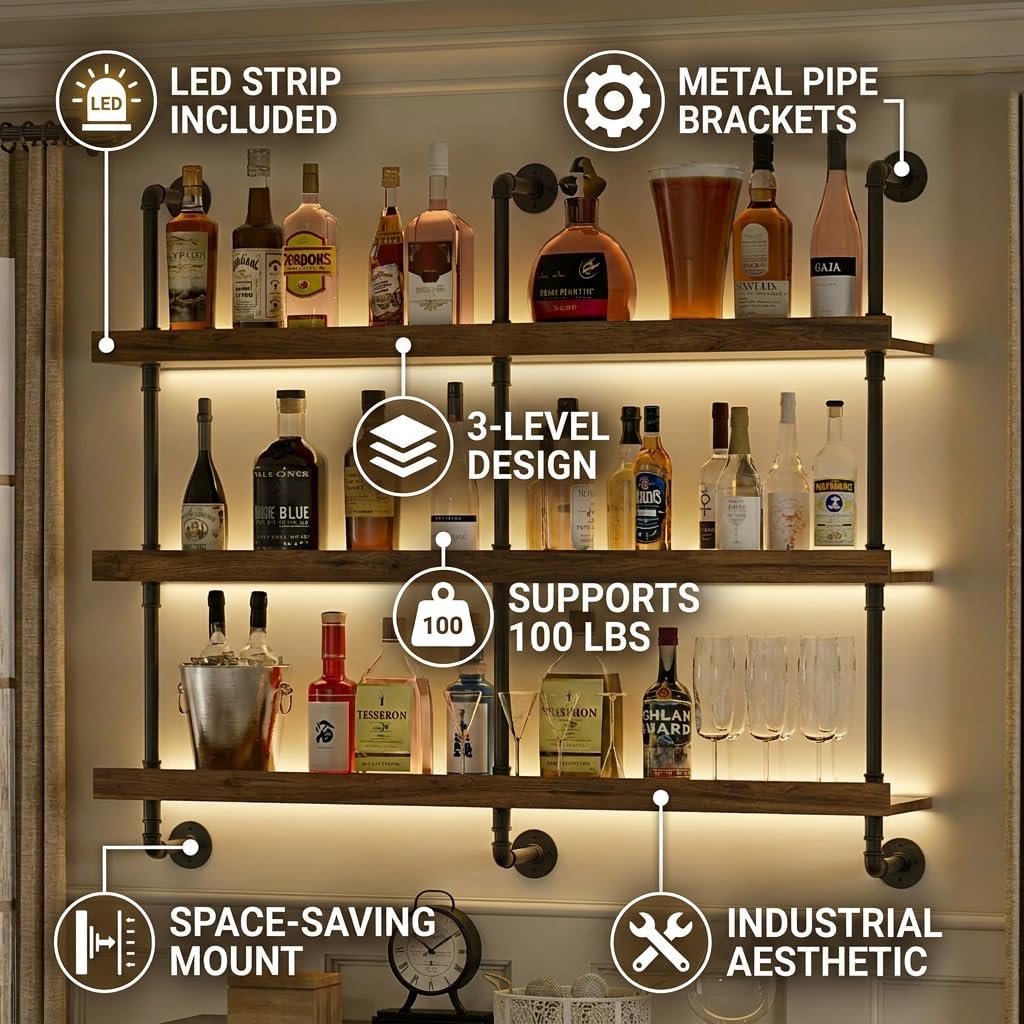 ชั้นวางไวน์ติดผนังพร้อมไฟ LED  - Wine Beer Liquor บทวิจารณ์และราคา